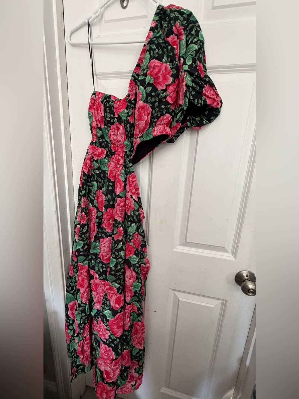 Moon River One-Shoulder Maxi Dress with Pink Rose Print - Picture 3 of 5